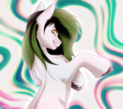 Size: 2707x2400 | Tagged: safe, artist:enderbee, derpibooru import, oc, oc:trance sequence, earth pony, pony, abstract background, half body, hooves, solo