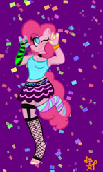 Size: 343x577 | Tagged: safe, artist:the-starprince, derpibooru import, pinkie pie, anthro, earth pony, g4, clothes, confetti, female, solo