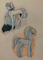 Size: 776x1080 | Tagged: safe, artist:deadsmoke, derpibooru import, oc, oc:kate sanders, oc:snowflake white, earth pony, unicorn, choker, concave belly, drawing, irl, link in description, paper, pencil drawing, photo, physique difference, ribs, simple background, sketchbook, skinny, smiling, spiked choker, thin, traditional art