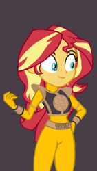 Size: 540x960 | Tagged: safe, artist:scarlettbaron6, derpibooru import, sunset shimmer, human, g4, female, gray background, power rangers, simple background, solo