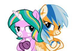 Size: 1679x1142 | Tagged: safe, artist:ncolque, derpibooru import, oc, oc only, oc:star heart, oc:sunlight misty, pegasus, unicorn, g4, crossed arms, duo, duo female, female, simple background, transparent background