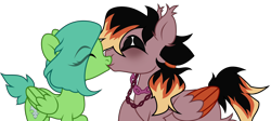 Size: 8000x3573 | Tagged: safe, artist:mcjojo, derpibooru import, oc, oc:dennis, oc:toxic rat, pegasus, pony, base used, chains, coat markings, commission, duo, duo male and female, eyes closed, eyeshadow, female, jewelry, kissing, makeup, male, mare, multicolored hair, necklace, oc x oc, raised hoof, raised leg, shipping, simple background, stallion, straight, transparent background, ych result