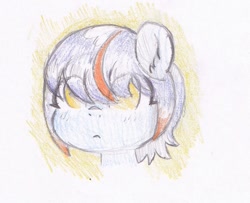 Size: 1105x898 | Tagged: safe, artist:foxtrot3, derpibooru import, oc, oc only, oc:sunrise, female, filly, foal, solo, striped mane, traditional art