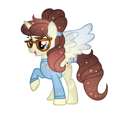 Size: 1602x1449 | Tagged: safe, artist:darbypop1, derpibooru import, oc, oc:darby, alicorn, crystal pony, pony, clothes, crystallized, female, glasses, mare, shirt, simple background, solo, transparent background