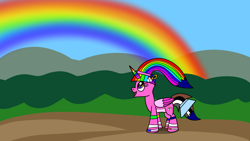 Size: 1920x1080 | Tagged: safe, artist:platinumdrop, derpibooru import, oc, oc only, alicorn, rainbow, request, solo