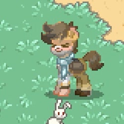 Size: 323x323 | Tagged: safe, artist:meowmeows, artist:meowmeows4872, derpibooru import, earth pony, pony, rabbit, animal, grass, male, nathan drake, ponified, pony town, solo, species swap, stallion, uncharted