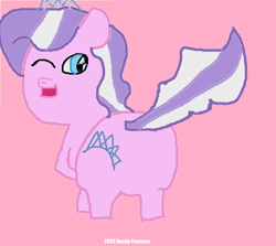 Size: 826x736 | Tagged: safe, derpibooru import, diamond tiara, earth pony, pony, 1000 hours in ms paint, butt, diamond buttiara, looking at you, one eye closed, pink background, plot, simple background, wink, winking at you