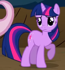 Size: 225x242 | Tagged: safe, derpibooru import, screencap, twilight sparkle, unicorn twilight, pony, unicorn, g4, season 2, the return of harmony, cropped, female, frown, looking at someone, mare, offscreen character, raised hoof, raised leg, standing, worried