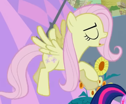Size: 471x390 | Tagged: safe, derpibooru import, screencap, fluttershy, pegasus, pony, g4, season 2, the return of harmony, cropped, discorded, eyes closed, female, flutterbitch, fluttercruel, flying, mare, offscreen character, open mouth, solo focus