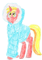 Size: 2480x3508 | Tagged: safe, derpibooru import, oc, oc only, oc:red fire, pony, unicorn, clothes, jacket, sketch, solo, winter outfit