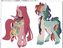 Size: 1160x880 | Tagged: safe, artist:tikovka_pumpkin, derpibooru import, pinkie pie, rainbow dash, earth pony, unicorn, blanket, duo, female, knife, mare, paint tool sai, pinkamena diane pie