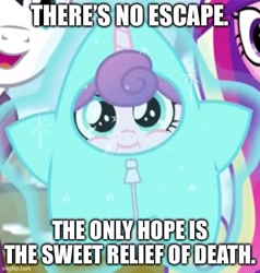 Size: 500x525 | Tagged: safe, derpibooru import, edit, edited screencap, screencap, princess cadance, princess flurry heart, shining armor, alicorn, pony, unicorn, best gift ever, g4, caption, cropped, image macro, lumalee, parent:princess cadance, solo focus, star flurry heart, super mario bros., text, the super mario bros. movie