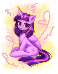 Size: 2403x3071 | Tagged: safe, artist:hikerumin, derpibooru import, twilight sparkle, twilight sparkle (alicorn), alicorn, pony, blushing, chest fluff, cute, looking at you, solo