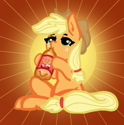 Size: 1278x1292 | Tagged: safe, artist:nootaz, derpibooru import, applejack, pony, apple, drink, drinking, female, mare, soda, solo, that pony sure does love apples