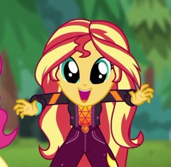 Size: 668x653 | Tagged: safe, derpibooru import, pinkie pie, sunset shimmer, human, equestria girls, equestria girls series, g4, sunset's backstage pass!, spoiler:eqg series (season 2), big eyes, clothes, cute, dilated pupils, female, happy, open mouth, shimmerbetes