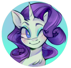 Size: 1280x1233 | Tagged: safe, artist:samix-asb, derpibooru import, part of a set, rarity, pony, unicorn, g4, big ears, blue eyes, blushing, bust, chest fluff, colored eyebrows, cutie mark eyes, ears, eyelashes, eyeshadow, female, horn, icon, long eyelashes, looking away, makeup, mare, one eye closed, profile picture, purple mane, simple background, smiling, solo, transparent background, wavy mane, wingding eyes