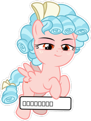 Size: 894x1183 | Tagged: safe, artist:sollace, derpibooru exclusive, derpibooru import, cozy glow, pegasus, frenemies (episode), .svg available, bow, caption, female, filly, flying, foal, hair bow, looking at you, looking down, looking down at you, outline, simple background, smiling, smirk, solo, sticker, svg, text, transparent background, vector, white outline