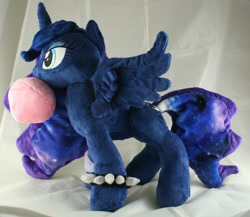 Size: 2309x2000 | Tagged: safe, artist:bastler, derpibooru import, princess luna, alicorn, pony, bubblegum, female, food, gum, irl, mare, photo, plushie, solo, spiked wristband, wristband