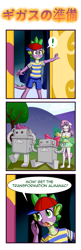 Size: 1193x3666 | Tagged: safe, alternate version, artist:anibaruthecat, derpibooru import, apple bloom, scootaloo, spike, sweetie belle, anthro, plantigrade anthro, robot, unguligrade anthro, g4, apple bloomers, earthbound, hoof feet, implied twilight sparkle, japanese, ness, old art, species swap