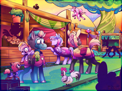 Size: 2048x1536 | Tagged: safe, derpibooru import, earth pony, pegasus, pony, undead, unicorn, zombie, foal, group, infected, market, sfw