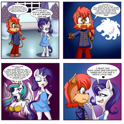 Size: 3500x3500 | Tagged: safe, artist:anibaruthecat, derpibooru import, princess celestia, rarity, alicorn, anthro, big cat, lion, unguligrade anthro, unicorn, argument, comic, crossover, female, filly, filly rarity, foal, high res, humiliation, old art, sonic the hedgehog (series), younger