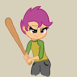 Size: 2048x2048 | Tagged: safe, artist:rovkor, derpibooru import, scootaloo, human, equestria girls, g4, baseball bat, clothes, female, solo, sports, tomboy