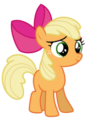 Size: 4896x6432 | Tagged: safe, artist:estories, derpibooru import, apple bloom, applejack, earth pony, pony, apple bloom's bow, bow, cute, female, hair bow, jackabetes, palette swap, recolor, simple background, solo, vector, white background