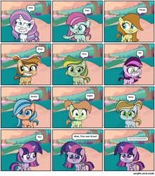 Size: 2160x2460 | Tagged: safe, derpibooru import, edit, minty, potion nova, toola roola, twilight sparkle, twilight sparkle (alicorn), alicorn, g4.5, my little pony: pony life, comic, episode needed, lilith, orange zest, quick lime, rainbow hip, saguaro