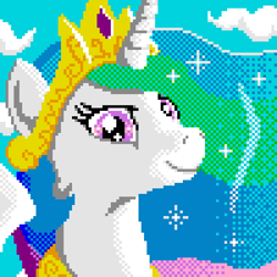 Size: 800x800 | Tagged: safe, artist:dhm, derpibooru import, princess celestia, pony, /mlp/, cloud, looking at you, pixel art, pixelcanvas, solo