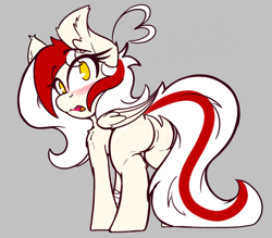 Size: 772x677 | Tagged: safe, artist:aryn, derpibooru import, oc, oc only, oc:awya lightfeather, pegasus, pony, blushing, butt, female, looking at you, looking back, looking back at you, plot, rear view, solo, standing, surprised, tail, two toned mane, two toned tail