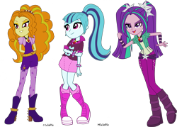 Size: 13765x9839 | Tagged: safe, derpibooru import, adagio dazzle, aria blaze, sonata dusk, equestria girls, g4, boots, clothes, female, high heel boots, pleated skirt, shoes, simple background, skirt, the dazzlings, transparent background, trio, trio female, vector