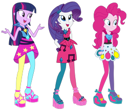 Size: 9218x8000 | Tagged: safe, artist:mixiepie, derpibooru import, pinkie pie, rarity, twilight sparkle, equestria girls, g4, rainbow rocks, clothes, female, high heels, pantyhose, rainbow rocks outfit, shoes, simple background, transparent background, trio, trio female, vector