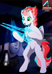 Size: 777x1100 | Tagged: safe, artist:arctic-fox, derpibooru import, oc, oc only, oc:swift apex, pegasus, pony, bipedal, chest fluff, energy sword, featureless crotch, halo (series), pegasus oc, solo, weapon