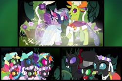 Size: 2733x1837 | Tagged: safe, artist:arkogon, derpibooru import, apple bloom, applejack, ocellus, pharynx, rainbow dash, rarity, scootaloo, spike, sweetie belle, thorax, twilight sparkle, changedling, changeling, a canterlot wedding, g4, adorabloom, alternate ending, alternate scenario, amazed, apple sisters, belle sisters, bride, bridesmaid applejack, bridesmaid dash, bridesmaid dress, bridesmaid rarity, changeling dragon, changelingified, clothes, comic, cute, cutealoo, cutie mark crusaders, cutie mark cuties, diasweetes, dress, everfree forest, female, flower, flower girl, flower girl dress, flower in hair, groom, hat, king thorax, male, marriage, open mouth, open smile, private wedding, ring bearer, shipping, siblings, sisters, smiling, species swap, story included, straight, suit, top hat, transformation, twirax, wedding dress