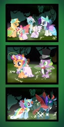 Size: 1251x2458 | Tagged: safe, artist:arkogon, derpibooru import, apple bloom, applejack, ocellus, pharynx, rainbow dash, rarity, scootaloo, spike, sweetie belle, thorax, twilight sparkle, changedling, changeling, a canterlot wedding, g4, adorabloom, alternate ending, alternate scenario, amazed, apple sisters, belle sisters, bridesmaid, bridesmaid applejack, bridesmaid dash, bridesmaid dress, bridesmaid rarity, changeling dragon, changelingified, clothes, comic, cute, cutealoo, cutie mark crusaders, cutie mark cuties, diasweetes, dress, everfree forest, female, flower girl, flower girl dress, grin, hat, male, open mouth, open smile, prince pharynx, ship:pharydash, shipping, siblings, sisters, smiling, sparkles, species swap, spread wings, story included, top hat, wings