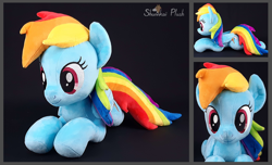 Size: 1724x1045 | Tagged: safe, artist:shunnkai, derpibooru import, rainbow dash, pony, irl, lying down, photo, plushie, prone, solo