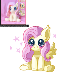 Size: 2400x3000 | Tagged: safe, artist:redlaserartist, derpibooru import, fluttershy, pegasus, pony, g4, blushing, female, mare, sitting, smiling, solo, spread wings, starry eyes, stars, toy interpretation, underhoof, wingding eyes, wings