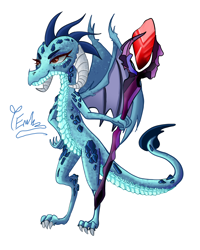 Size: 2400x3000 | Tagged: safe, artist:redlaserartist, derpibooru import, dragon lord ember, princess ember, dragon, g4, bloodstone scepter, claws, dragoness, female, horns, signature, simple background, smiling, solo, spread wings, tail, white background, wings