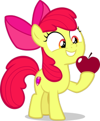 Size: 3349x4066 | Tagged: safe, artist:dustinwatsongkx, derpibooru import, apple bloom, earth pony, pony, apple, apple bloom's bow, bow, female, filly, foal, food, fruit, hair bow, high res, simple background, smiling, solo, transparent background, vector