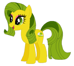 Size: 451x398 | Tagged: safe, artist:selenaede, artist:user15432, derpibooru import, earth pony, pony, g4, base used, generation leap, green hair, green mane, green tail, kiwi tart, kiwi tart (g4), open mouth, open smile, recolor, simple background, smiling, solo, tail, transparent background, yellow coat