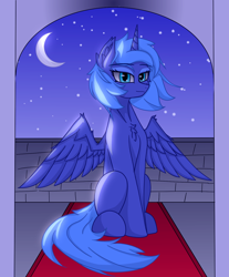 Size: 1200x1451 | Tagged: safe, artist:門久, derpibooru import, princess luna, pony, g4, moon, night, s1 luna, solo