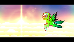 Size: 2048x1152 | Tagged: safe, artist:sirius leaf, derpibooru import, oc, oc:sirius leaf, pegasus, cloud, detailed background, flying, lens flare, sky, solo, sun