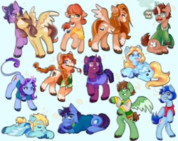 Size: 2048x1618 | Tagged: safe, artist:aloe_soda, derpibooru import, oc, earth pony, pegasus, pony, unicorn, abigail (stardew valley), alex (stardew valley), angry, blazer, blushing, braid, clothes, coffee, coffee mug, crouching, cutie mark, elliott (stardew valley), emily (stardew valley), eyes closed, facial hair, female, glasses, haley (stardew valley), harvey (stardew valley), jacket, jewelry, leah (stardew valley), leonine tail, looking at you, lying down, magic, male, mare, maru (stardew valley), moustache, mouth hold, mug, necklace, nuzzling, paintbrush, penny (stardew valley), ponified, rearing, sam (stardew valley), scowl, sebastian (stardew valley), shane (stardew valley), shipping, shirt, sitting, sleeping, smiling, smiling at you, species swap, spread wings, stallion, stardew valley, straight, stubble, tail, telekinesis, tongue, tongue out, varsity jacket, wings