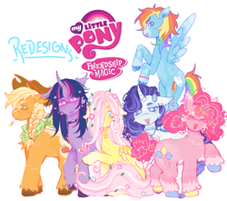 Size: 1700x1500 | Tagged: safe, artist:rulakkuma, derpibooru import, applejack, fluttershy, pinkie pie, rainbow dash, rarity, twilight sparkle, unicorn twilight, earth pony, pegasus, pony, unicorn, g4, ><, alternate design, applejack's hat, bandana, beanbrows, beauty mark, blaze (coat marking), blue eyes, blushing, braid, braided ponytail, cheek fluff, chest fluff, choker, chokertwi, clothes, coat markings, colored eartips, colored eyebrows, colored hooves, colored wings, colored wingtips, cowboy hat, curly hair, curly mane, curly tail, curved horn, ear fluff, ear piercing, ear tufts, earring, ears, eyebrows, eyelashes, eyes closed, eyeshadow, facial markings, female, flower, flower in hair, flower in tail, flying, folded wings, freckles, frown, glasses, green eyes, group, hair accessory, hairclip, hat, hooves, horn, jewelry, leaves, leaves in hair, leaves in tail, lidded eyes, long tail, looking back, makeup, mane six, mare, messy mane, messy tail, mouth hold, multicolored hair, multicolored hooves, multicolored mane, multicolored wings, necklace, no mouth, open mouth, open smile, pale belly, pearl necklace, piercing, pink eyes, pink mane, pink tail, ponytail, profile, purple mane, purple tail, rainbow hair, rainbow tail, raised hoof, raised leg, redesign, scar, smiling, socks (coat marking), splotches, spread wings, standing, straight mane, tail, unshorn fetlocks, wall of tags, wheat grass, wings