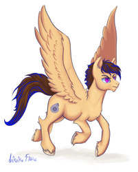 Size: 964x1200 | Tagged: safe, artist:ankokuflare, derpibooru import, oc, oc only, pegasus, pony, flying, male, pegasus oc, purple eyes, simple background, solo, stallion, unshorn fetlocks, white background