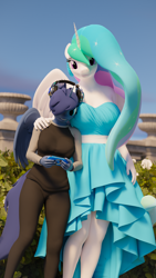 Size: 2160x3840 | Tagged: safe, artist:arcanetesla, derpibooru import, princess celestia, princess luna, anthro, 3d, 3d model, blender, clothes, cute, cutelestia, dress, gamer luna, headphones, playstation, playstation portable