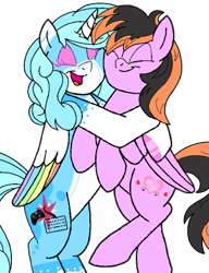 Size: 467x609 | Tagged: safe, derpibooru import, oc, oc only, oc:jemima sparkle, oc:jemimasparkle, oc:love struck, alicorn, pegasus, pony, g4, eyes closed, female, hug, simple background, transparent background