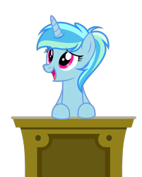 Size: 3679x4587 | Tagged: safe, artist:equestria secret guard, derpibooru import, oc, oc only, oc:auroracrystalholly, oc:冬青, pony, unicorn, female, high res, horn, mare, simple background, solo, speech, stage, table, talking, transparent background, unicorn oc