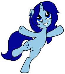 Size: 372x422 | Tagged: safe, derpibooru import, oc, oc only, oc:moonlight sparkle, pony, unicorn, g4, female, looking up, simple background, smiling, solo, standing, standing on one leg, transparent background