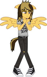 Size: 1784x2909 | Tagged: safe, artist:lightningbolt, derpibooru exclusive, derpibooru import, human, equestria girls, g4, .svg available, alex gaskarth, all time low, belt, clothes, crying, denim, dyed hair, ear fluff, ears, equestria girls-ified, floppy ears, frown, hands up, jeans, jewelry, lidded eyes, male, necklace, pants, ponied up, ripped jeans, ripped pants, sad, shirt, shoes, show accurate, solo, spread wings, svg, t-shirt, torn clothes, vector, wing fluff, wings
